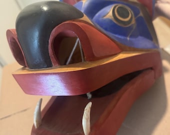 Canadian Central Coast Nuxalk tribe hand-carved bear mask signed LW dated 1981