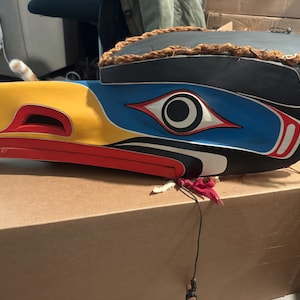 Pacific Northwest Coast Kwakiutl hand-carved “Thunderbird” cedar mask by Dwayne Simeon dated 1987.