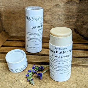 Lavender Vanilla Lotion Butter Stick: Natural Body Balm, Wax Free, Dry Skin Salve, Travel & Eco-Friendly Push Up Tube (2.5oz, 71g)