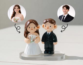 Custom Wedding Cake Topper, Personalized Clay Couple Figurines, Handmade Polymer Clay Doll, Anniversary Gift