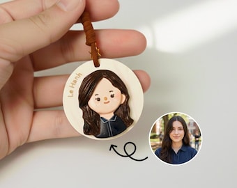 Custom Portrait Clay Keychain, Personalized Dolly Figurine, Handmade Polymer Clay Keychain