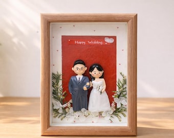 Custom Wedding Frame, Handmade Clay Couple Portrait, Personalized Anniversary Gift