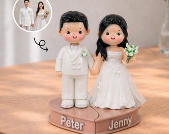 Custom Wedding Cake Topper, Personalized Couple Figurine, Handmade Clay Doll from Photo