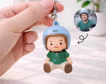 Custom Portrait Keychain, Personalized Chibi Figurine, Handmade Resin Gift