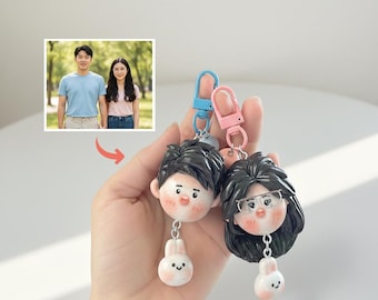 Custom Face Polymer Clay Keychain, Personalized Portrait Doll