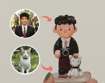 Personalized Clay Figurine with Pets, Custom 3D Dolly From Photo, Personalized Pet Memorial Gift, Gift for Him, Gift for Pet Lovers