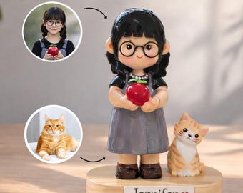 Custom Clay Figurine with Pet, Personalized Portrait Doll, Custom Pet Figurine, Mini Me Sculpture, Unique Gift for Her Him