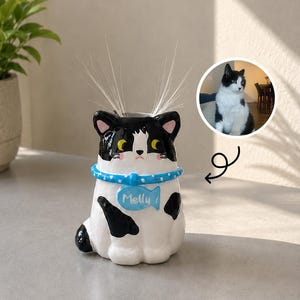 Anpassad kattmorrhårshållare, personlig kattvas från foto, kattmammapresent, husdjursminnessak, handgjord lerkatt