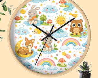 Woodland Animals Clock Wall Personalized Nursery Clock Baby Room Decor ...