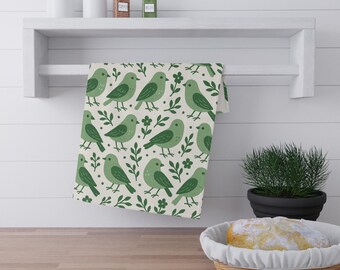 Pano de prato Green Bird: decoração de cozinha em algodão e linho