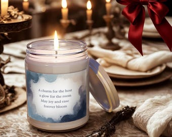 Gracias: Vela de soja perfumada de agradecimiento para el anfitrión / 255 g (9 oz) con tapa blanca