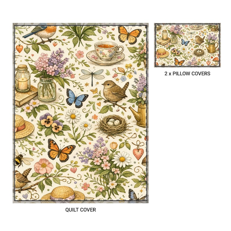 Pattern Bird Cover Vintage Garden Birds Floral Quilt Cover Set of Three | Duvet Cover & 2 ...
