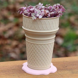Ice Cream Cone Planter Pot, With “Melted Ice Cream” Drip Tray Included, For Succulents or House Plants, Pink, White, Brown, Perfect Gift