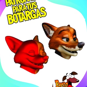 Könnte beinhalten: Das Bild zeigt zwei Cartoon-Fuchsköpfe, einen roten und einen orangefarbenen, mit dem Text "PATRONAJE PARATUS BOTARGAS" in Gelb. Ein Cartoon-Hund-Logo mit dem Text "Perro Bailarín" ist ebenfalls vorhanden.
