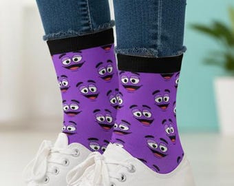 Funny Gift For Foodies, Purple Monster Novelty Crew Socks