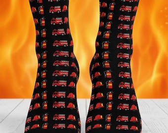 Firefighter Socks, Fire Truck Helmet Pattern Crew Sock Firefighter Gift
