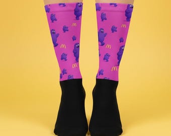 Grimace Socks For Men – Purple Crew Pair – Gift Under 20