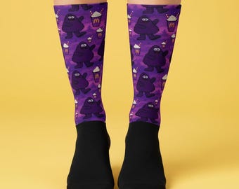 Grimace Novelty Socks – Purple Kawaii Crew Pair – Fun Gift Under 20