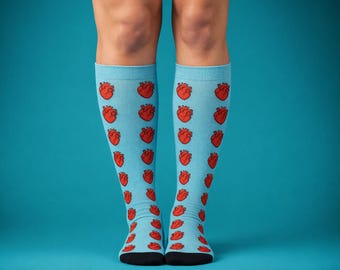Anatomical Heart Crew Socks - Medical Chic Pattern