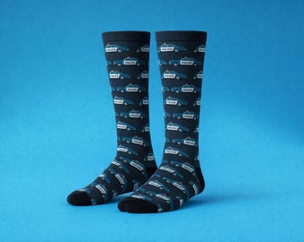 Police Car Crew Socks - Novelty Patterned Socks - Urban Patrol Gift