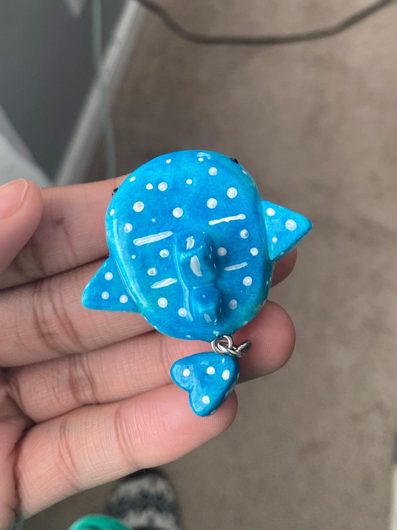 Handmade whale shark worry stone with dotted pattern detail