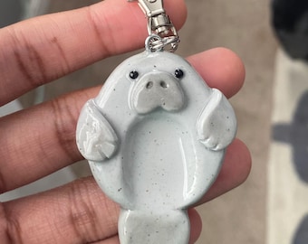Manatee Worry Stone Keychain Handmade Anxiety Fidget Charm Pocket Comfort Animal Sea Creature Gift