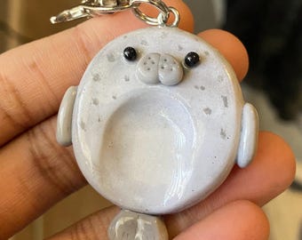 Seal Worry Stone Keychain Handmade Anxiety Fidget Charm Pocket Comfort Animal Cute Sea Creature Gift