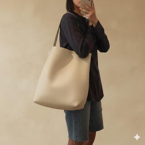 Off White Bucket Tote Bag Soft Open Top Single Shoulder Strap Women