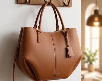 Brown Genuine Leather Large Bucket Tote Shoulder Work Commuter Handbag