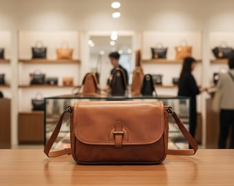 Chestnut Genuine Leather Crossbody Shoulder Bag Small Retro Women Daily Casual Purse Stitched