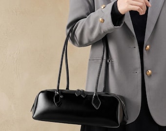 Genuine Leather Baguette Shoulder Bag Women Large Korean Armpit Cowhide Everyday Purse