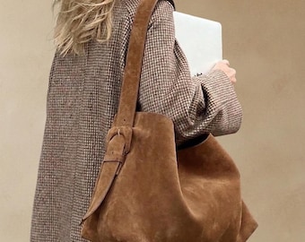 Large Brown Shoulder Bag, Slouchy Bucket Tote, Everyday Minimalist Handbag