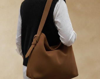 Brown Frosted Bucket Shoulder Bag Large Capacity Minimalist Casual Everyday Commuter Tote