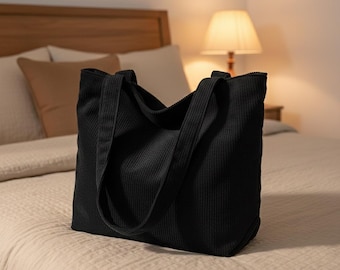Corduroy Tote Shoulder Bag Minimalist Korean Style Casual Everyday Soft Fabric