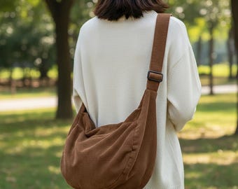 Bolso bandolera grande de lona con forma de bola de masa para mujer: bolso de hombro informal y ligero, bolso mediano con cremallera.