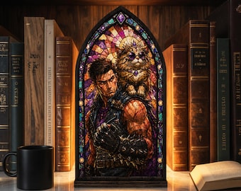Dungeon Crawler Carl Suncatcher Candle Holder, Carl And Princess Donut Book Nook Decor, DCC Stained Glass Fantasy Bookshelf Reader Gift