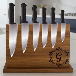 Christmas Design Acacia Wood Magnetic Knife Block Dual-sided Holds up to 14 Knives and Kitchen Tool, Countertop Knife Stand