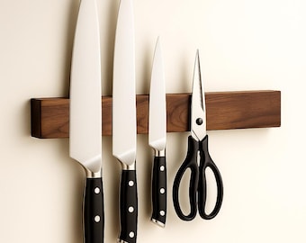 Soporte magnético de madera para cuchillos – Soporte de pared de nogal de 40 cm (16"), tira magnética para almacenamiento y organización de cuchillos en la cocina