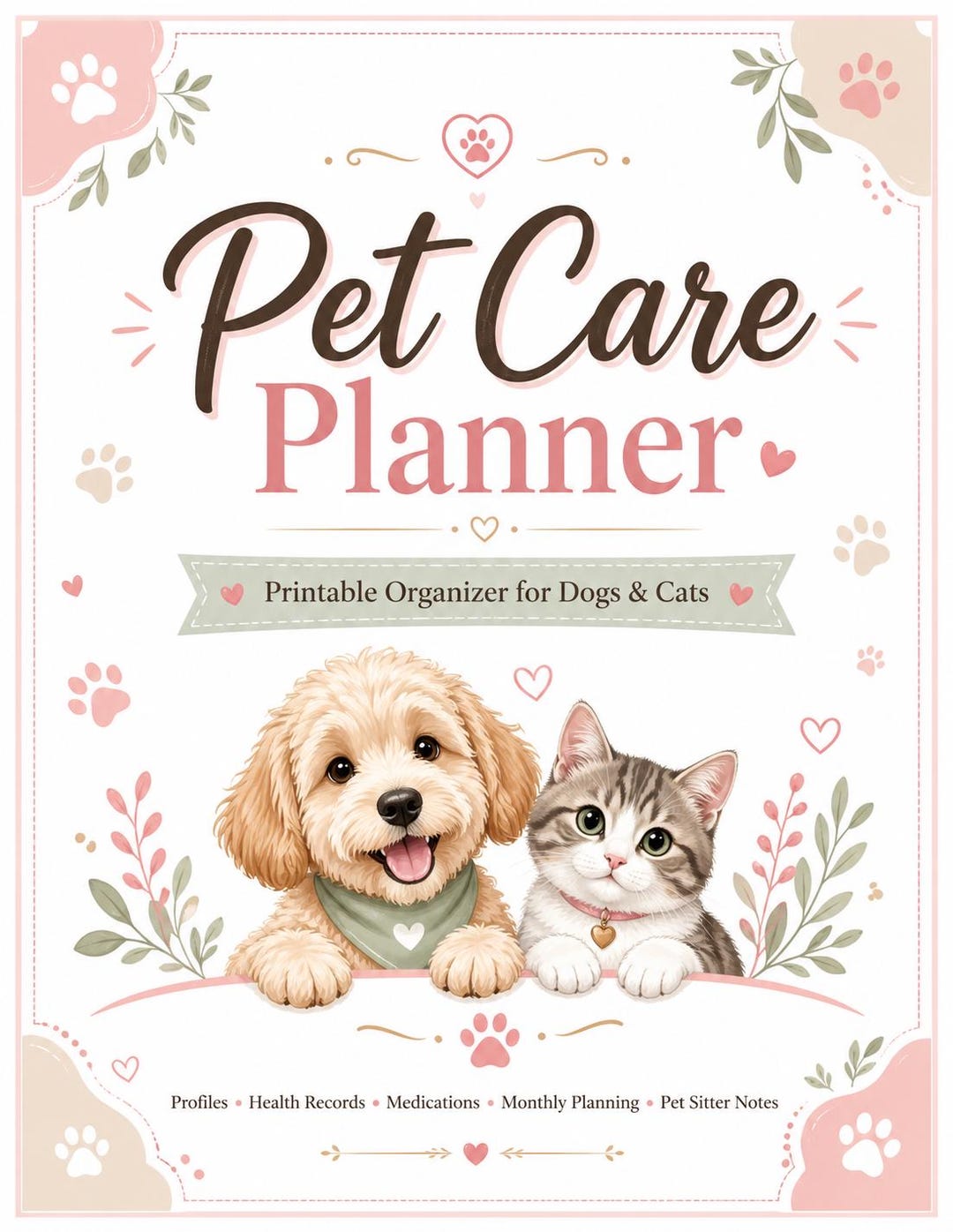 Pet Care Planner Printable | Dog Cat Health Records, Vet Log (PDF) - Etsy