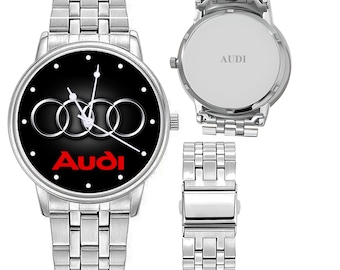 Audi Logo Stainless Steel Watch for Men, Luxury Car Brand Wristwatch