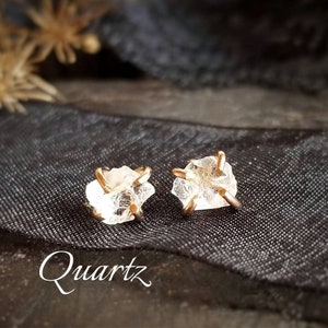 RAW QUARTZ Stud Earrings | Raw Crystal Quartz Ear Studs | 925 Sterling Silver or 14k Gold | Natural Uncut Earth Mined Stud Earrings