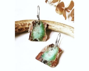 AUSTRALIAN CHRYSOPRASE Earrings | Natural Earth Mined Chrysoprase Slab Earrings | 14k Gold Filled or 925 Sterling Silver