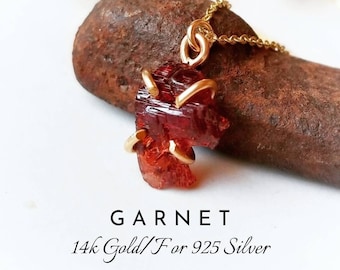 RAW GARNET Necklace | Etched Earth Mined Natural Tanzania Red Garnet | 14k Gold Filled or 925 Sterling Silver