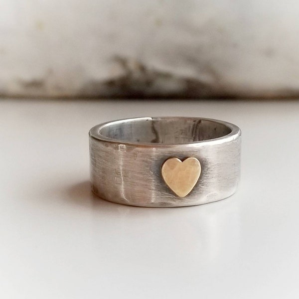 HEART Sterling Silver Band | Heart Ring | Silver Heart Ring | Gold and Silver Heart Ring | Gold Heart Ring | Thick Silver Band | Valentines