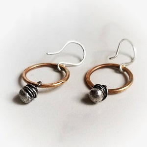 Textured bohemian bronze and sterling earrings Rustic earrings Handmade metal clay earrings
