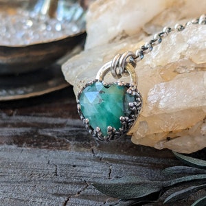 EMERALD HEART Necklace | Faceted Rose Cut Genuine Emerald Heart Pendant Necklace | Victorian Fancy Filigree 925 Sterling Silver Heart