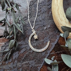 CRESCENT MOON Diamond Necklace | Raw Black or White Diamond Necklace | Natural Earth Mined Diamond | 14k Gold Filled or 925 Sterling Silver