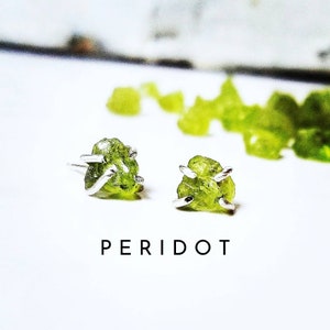 PERIDOT Raw Stud Earrings | Natural Uncut Earth Mined Peridot Ear Studs | August Birthstone