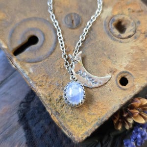 MOONSTONE CRESCENT MOON Necklace | 925 Oxidized Sterling Silver Fancy ...