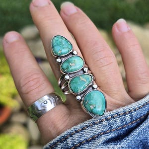 Türkis Fingerring | Groß American Mined Nevada Türkis Natürliche Unbehandelte Echte Türkis 925 Sterling Silber Kieselstein Ring